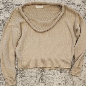 Cacharel Y2K 100% Cotton Knit Boat Neck/Off The Shoulder Sweater Size S-M Beige